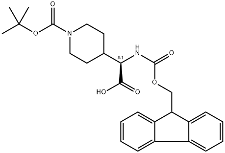 (2R)-2-(9H-fluoren-9-ylmethoxycarbonylamino)-2-[1-[(2-methylpropan-2-yl)oxycarbonyl]piperidin-4-yl]acetic acid Struktur