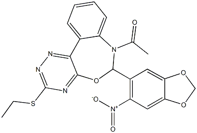 7-acetyl-3-(ethylsulfanyl)-6-{6-nitro-1,3-benzodioxol-5-yl}-6,7-dihydro[1,2,4]triazino[5,6-d][3,1]benzoxazepine 结构式
