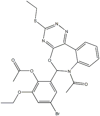 2-[7-acetyl-3-(ethylsulfanyl)-6,7-dihydro[1,2,4]triazino[5,6-d][3,1]benzoxazepin-6-yl]-4-bromo-6-ethoxyphenyl acetate Structure