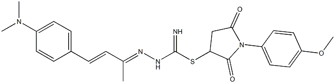 1-(4-methoxyphenyl)-2,5-dioxo-3-pyrrolidinyl 2-{3-[4-(dimethylamino)phenyl]-1-methyl-2-propenylidene}hydrazinecarbimidothioate Struktur