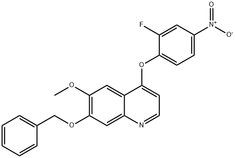 4-(2-fluoro-4-nitrophenoxy)-6-methoxy-7-phenylmethoxyquinoline Struktur