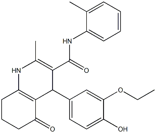 4-[3-(ethyloxy)-4-hydroxyphenyl]-2-methyl-N-(2-methylphenyl)-5-oxo-1,4,5,6,7,8-hexahydroquinoline-3-carboxamide Struktur