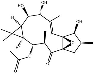4a,7a-Epoxy-5H-cyclopenta[a]cyclopropa[f]cycloundecen-4(1H)-one, 2-(acetyloxy)-1a,2,3,6,7,10,11,11a-octahydro-7,10,11-trihydroxy-1,1,3,6,9-pentamethyl-, (1aR,2R,3R,4aR,6S,7S,7aS,8E,10R,11R,11aS)-,51906-01-5,结构式