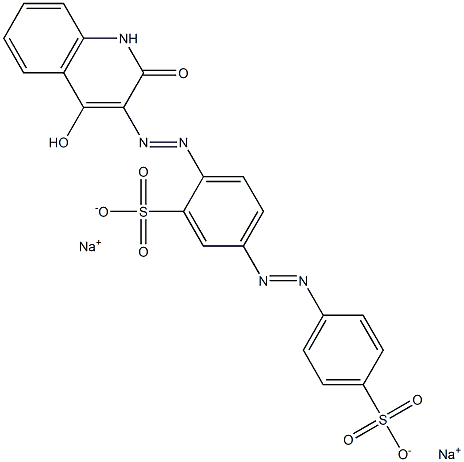 Benzenesulfonic acid, 2-[(1,2-dihydro-4-hydroxy-2-oxo-3-quinolinyl)azo]-5-[(4-sulfophenyl)azo]-, disodium salt Structure