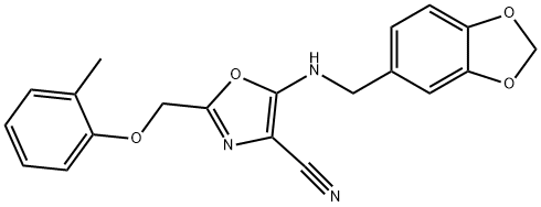 5-[(1,3-benzodioxol-5-ylmethyl)amino]-2-[(2-methylphenoxy)methyl]-1,3-oxazole-4-carbonitrile Structure