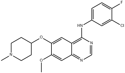 4-[(3-chloro-4-fluoro-phenyl)amino]-6-(1-methyl-piperidin-4-yloxy)-7-methoxy-quinazoline Struktur