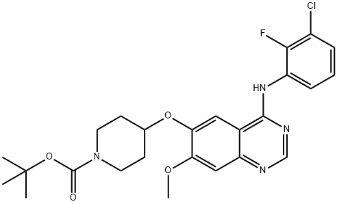 tert-Butyl 4-((4-((3-chloro-2-fluorophenyl)amino)-7-methoxyquinazolin-6-yl)oxy)piperidine-1-carboxylate Struktur