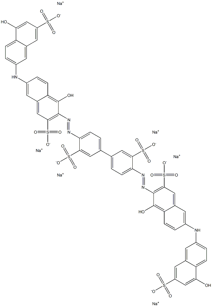 [1,1'-Biphenyl]-3,3'-disulfonic acid, 4,4'-bis[[1-hydroxy-6-[(5-hydroxy-7-sulfo-2-naphthalenyl)amino]-3-sulfo-2-naphthalenyl]azo]-, hexasodium salt Structure