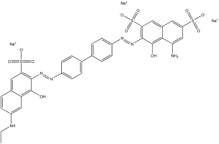 2,7-Naphthalenedisulfonic acid, 5-amino-3-[[4'-[[7-(ethylamino)-1-hydroxy-3-sulfo-2-naphthalenyl]azo][1,1'-biphenyl]-4-yl]azo]-4-hydroxy-, trisodium salt Struktur