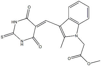 methyl {3-[(4,6-dioxo-2-thioxotetrahydro-5(2H)-pyrimidinylidene)methyl]-2-methyl-1H-indol-1-yl}acetate Struktur