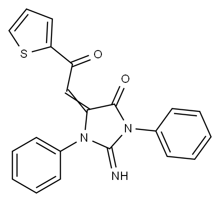 2-imino-5-[2-oxo-2-(2-thienyl)ethylidene]-1,3-diphenyl-4-imidazolidinone Struktur