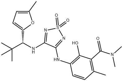Benzamide, 3-[[4-[[(1R)-2,2-dimethyl-1-(5-methyl-2-furanyl)propyl]amino]-1,1-dioxido-1,2,5-thiadiazol-3-yl]amino]-2-hydroxy-N,N,6-trimethyl- Structure