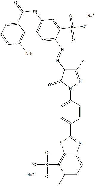 7-Benzothiazolesulfonic acid, 2-[4-[4-[[4-[(3-aminobenzoyl)amino]-2-sulfophenyl]azo]-4,5-dihydro-3-methyl-5-oxo-1H-pyrazol-1-yl]phenyl]-6-methyl-, disodium salt Struktur