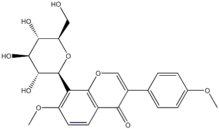7-methoxy-3-(4-methoxyphenyl)-8-((2S,3R,4R,5S,6R)-3,4,5-trihydroxy-6-(hydroxymethyl)tetrahydro-2H-pyran-2-yl)-4H-chromen-4-one 化学構造式