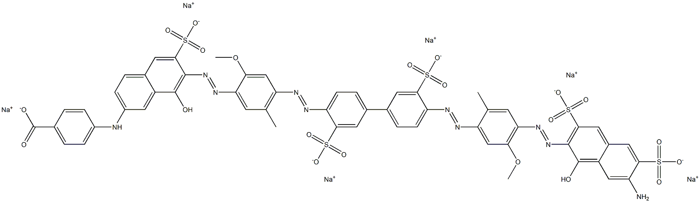Benzoic acid, 4-[[7-[[4-[[4'-[[4-[(7-amino-1-hydroxy-3,6-disulfo-2-naphthalenyl)azo]-5-methoxy-2-methylphenyl]azo]-3,3'-disulfo[1,1'-biphenyl]-4-yl]azo]-2-methoxy-5-methylphenyl]azo]-8-hydroxy-6-sulfo-2-naphthalenyl]amino]-, hexasodium salt Struktur