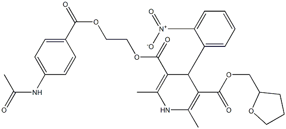 3-(2-{[4-(acetylamino)benzoyl]oxy}ethyl) 5-(tetrahydro-2-furanylmethyl) 4-{2-nitrophenyl}-2,6-dimethyl-1,4-dihydro-3,5-pyridinedicarboxylate Structure