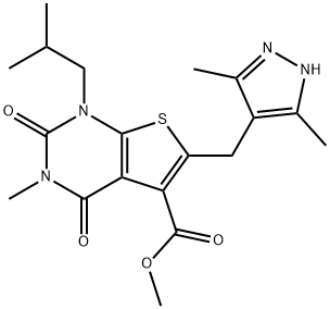 methyl 6-((3,5-dimethyl-1H-pyrazol-4-yl)methyl)-1-isobutyl-3-methyl-2,4-dioxo-1,2,3,4-tetrahydrothieno[2,3-d]pyrimidine-5-carboxylate Structure