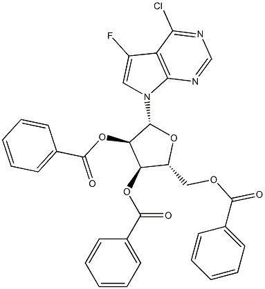(2R,3R,4R,5R)-2-((benzoyloxy)methyl)-5-(4-chloro-5-fluoro-7H-pyrrolo[2,3-d]pyrimidin-7-yl)tetrahydrofuran-3,4-diyl dibenzoate* Structure