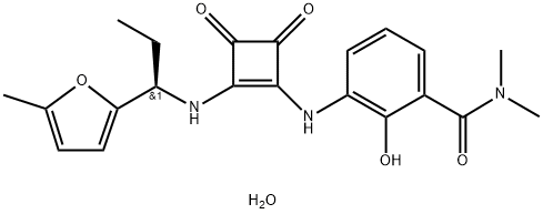 2-Hydroxy-N,N-dimethyl-3-[[2-[[1(R)-(5-methyl-2-furanyl)propyl]amino]-3,4-dioxo-1-cyclobuten-1-yl]amino]benzamide monohydrate 结构式