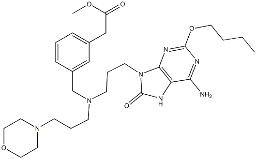 methyl 2-[3-({[3-(6-amino-2-butoxy-8-oxo-8,9-dihydro-7H-purin-9-yl)propyl][3-(morpholin-4-yl)propyl]amino}methyl)phenyl]acetate Struktur