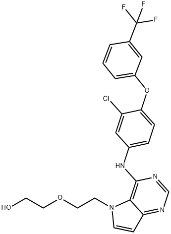 2-(2-(4-((3-chloro-4-(3-(trifluoromethyl)phenoxy)phenyl)amino)-5H-pyrrolo[3,2-d]pyrimidin-5-yl)ethoxy)ethan-1-ol, 871026-18-5, 结构式