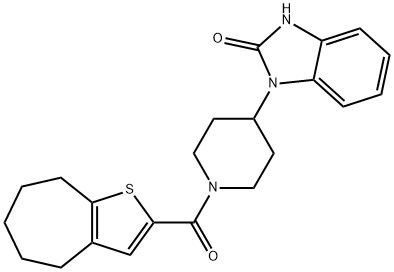1-(1-(5,6,7,8-テトラヒドロ-4H-シクロヘプタ[b]チオフェン-2-イルカルボニル)-4-ピペリジニル)-1H-ベンゾイミダゾール-2(3H)-オン 化学構造式