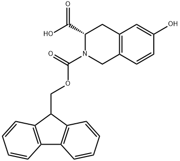 (3S)-2-{[(9H-fluoren-9-yl)methoxy]carbonyl}-6-hydroxy-1,2,3,4-tetrahydroisoquinoline-3-carboxylic acid 化学構造式