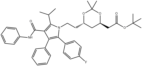 tert-butyl 2-((4R,6S)-6-(2-(2-(4-fluorophenyl)-5-isopropyl-3-phenyl- 4-(phenylcarbamoyl)-1H-pyrrol-1-yl)ethyl)-2,2-dimethyl-1,3-dioxan-4-yl)acetate