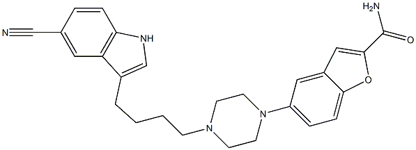 1-[4-(5-氰基吲哚)-3-基)丁基]-4-(2-氨甲酰-苯并呋喃-5-基)-哌嗪,,结构式