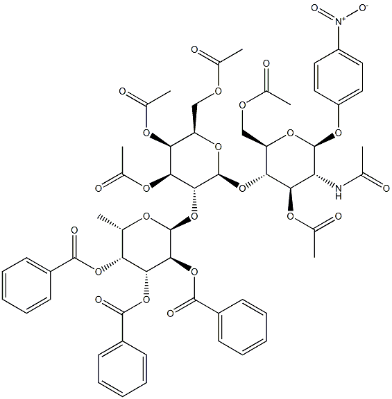 4-Nitrophenyl2-acetamido-3,6-di-O-acetyl-4-O-[2-O-(2,3,4-tri-O-benzoyl-a-L-fucopyranosyl)-3,4,6-tri-O-acetyl-b-D-galactopyranosyl]-2-deoxy-b-D-glucopyranoside Struktur