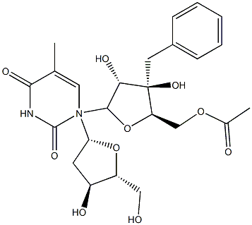1-(5'-O-acetyl-3'-benzylxylofuranosyl)thymidine Structure