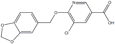 6-(2H-1,3-benzodioxol-5-ylmethoxy)-5-chloropyridine-3-carboxylic acid Struktur