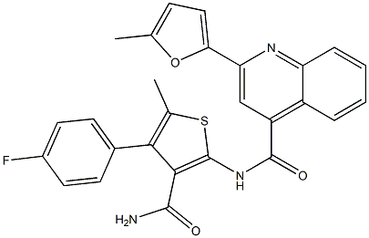 N-[3-(aminocarbonyl)-4-(4-fluorophenyl)-5-methyl-2-thienyl]-2-(5-methyl-2-furyl)-4-quinolinecarboxamide Struktur