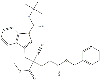 2-[(1-tert-Butyloxycarbonyl-1H-indol-3-yl)methyl]-2-isocyanoglutaric acid 1-methyl 5-benzyl ester Struktur