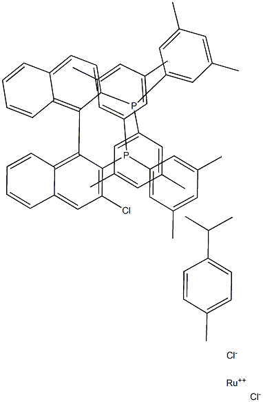Chloro{(R)-(+)-2,2'-bis[di(3,5-xylyl)phosphino]-1,1'-binaphthyl}(p-cymene)ruthenium(II)chloride 结构式