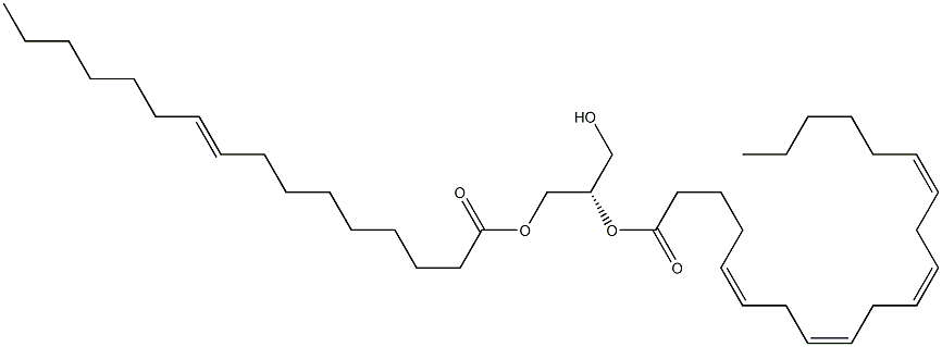1-(9Z-hexadecenoyl)-2-(5Z,8Z,11Z,14Z-eicosatetraenoyl)-sn-glycerol Structure
