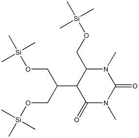 Uracil, 5,6-dihydro-1,3-dimethyl-6-(trimethylsilyloxymethyl)-5-(bis(tr imethylsilyloxymethyl)methyl)- Structure
