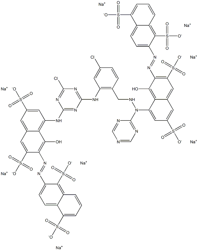 Octasodium 8'-[4-chloro-6-(4-chloro-6-(7-(1,5-disulfonato-2-naphthylazo)-8-hydroxy-3,6-disulfonato-1-naphthylamino)-1,3,5-triazin-2-ylamino)benzylamino-1,3,5-triazin-2-ylamino]-1'-hydroxy-2,2'-azodinaphthalene-1,3',5,6'-tetrasulfonate Struktur