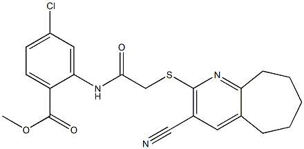 methyl 4-chloro-2-({2-[(3-cyano-6,7,8,9-tetrahydro-5H-cyclohepta[b]pyridin-2-yl)sulfanyl]acetyl}amino)benzenecarboxylate Struktur