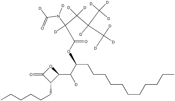 (S)-((S)-1-((2S,3S)-3-hexyl-4-oxooxetan-2-yl)tridecan-2-yl) 2-formamido-4-methylpentanoate-d13 Struktur