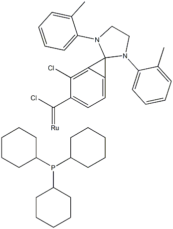 [1,3-BIS(2-METHYLPHENYL)-2-IMIDAZOLIDINYLIDENE]DICHLORO(BENZYLIDENE) (TRICYCLOHEXYLPHOSPHINE)RUTHENIUM(II), , 结构式