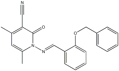 1-({(E)-[2-(benzyloxy)phenyl]methylidene}amino)-4,6-dimethyl-2-oxo-1,2-dihydro-3-pyridinecarbonitrile Struktur