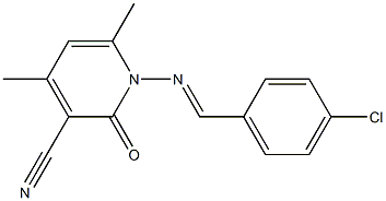 1-{[(E)-(4-chlorophenyl)methylidene]amino}-4,6-dimethyl-2-oxo-1,2-dihydro-3-pyridinecarbonitrile Struktur