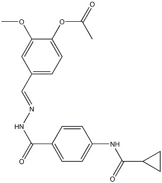 4-[((E)-2-{4-[(cyclopropylcarbonyl)amino]benzoyl}hydrazono)methyl]-2-methoxyphenyl acetate Struktur