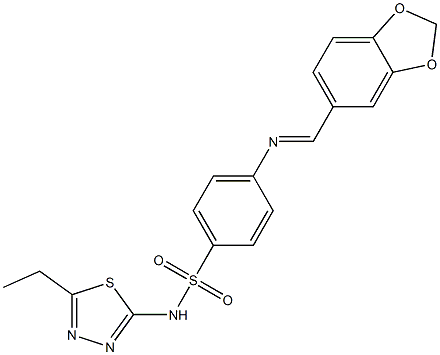 4-{[(E)-1,3-benzodioxol-5-ylmethylidene]amino}-N-(5-ethyl-1,3,4-thiadiazol-2-yl)benzenesulfonamide Struktur