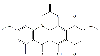 Acetic acid 10,12-dihydro-11-hydroxy-3,8-dimethoxy-1-methyl-7,10,12-trioxo-7H-benzo[b]xanthen-6-yl ester Struktur