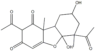 (+)-5a,6,7,8,9,9a-Hexahydro-2,6-diacetyl-5a,8-dihydroxy-6,9b-dimethyldibenzofuran-1,3(2H,9bH)-dione Struktur