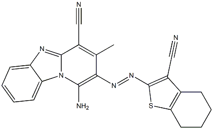 4,5,6,7-テトラヒドロ-2-(1-アミノ-4-シアノ-3-メチルピリド[1,2-a]ベンゾイミダゾール-2-イルアゾ)ベンゾ[b]チオフェン-3-カルボニトリル 化学構造式