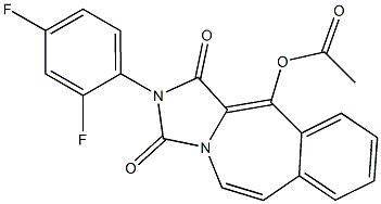 11-アセチルオキシ-2-(2,4-ジフルオロフェニル)-1H-イミダゾ[5,1-b][3]ベンゾアゼピン-1,3(2H)-ジオン 化学構造式