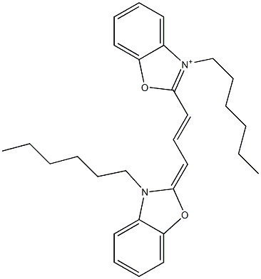 2-[3-[3-ヘキシルベンゾオキサゾール-2(3H)-イリデン]-1-プロペニル]-3-ヘキシルベンゾオキサゾール-3-イウム 化学構造式